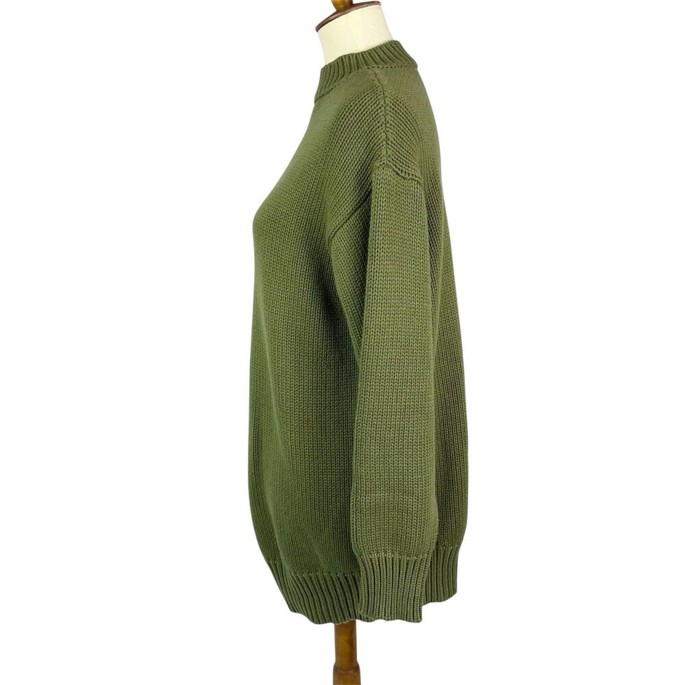 L’Academie Olive Green Mock Neck Wool Blend Chunky Knit Tunic Sweater Women XS - Picture 3 of 10